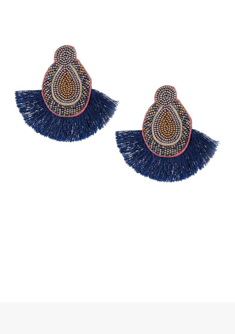 Blue Contemporary Studs Fabric Earrings