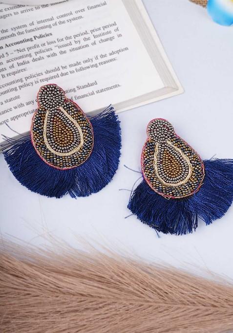 Blue Contemporary Studs Fabric Earrings