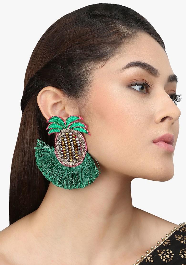 Green Plain Fabric Earrings