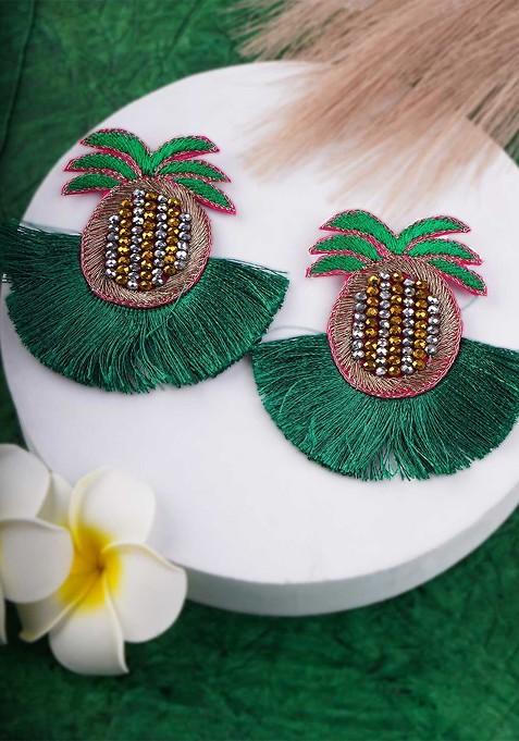 Green Plain Fabric Earrings