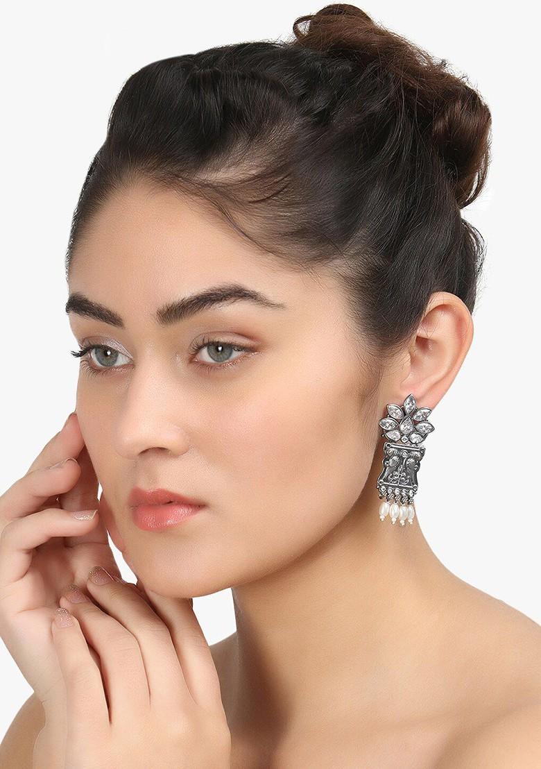 Silver Plain Silver Toned Earrings