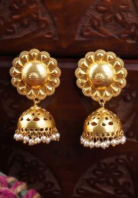 Gold Artificial Stones And Beads Gold Plated Earrings