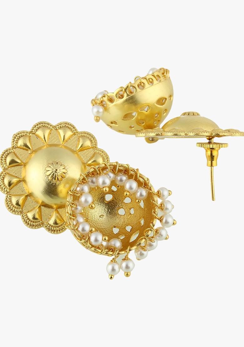 Gold Artificial Stones And Beads Gold Plated Earrings