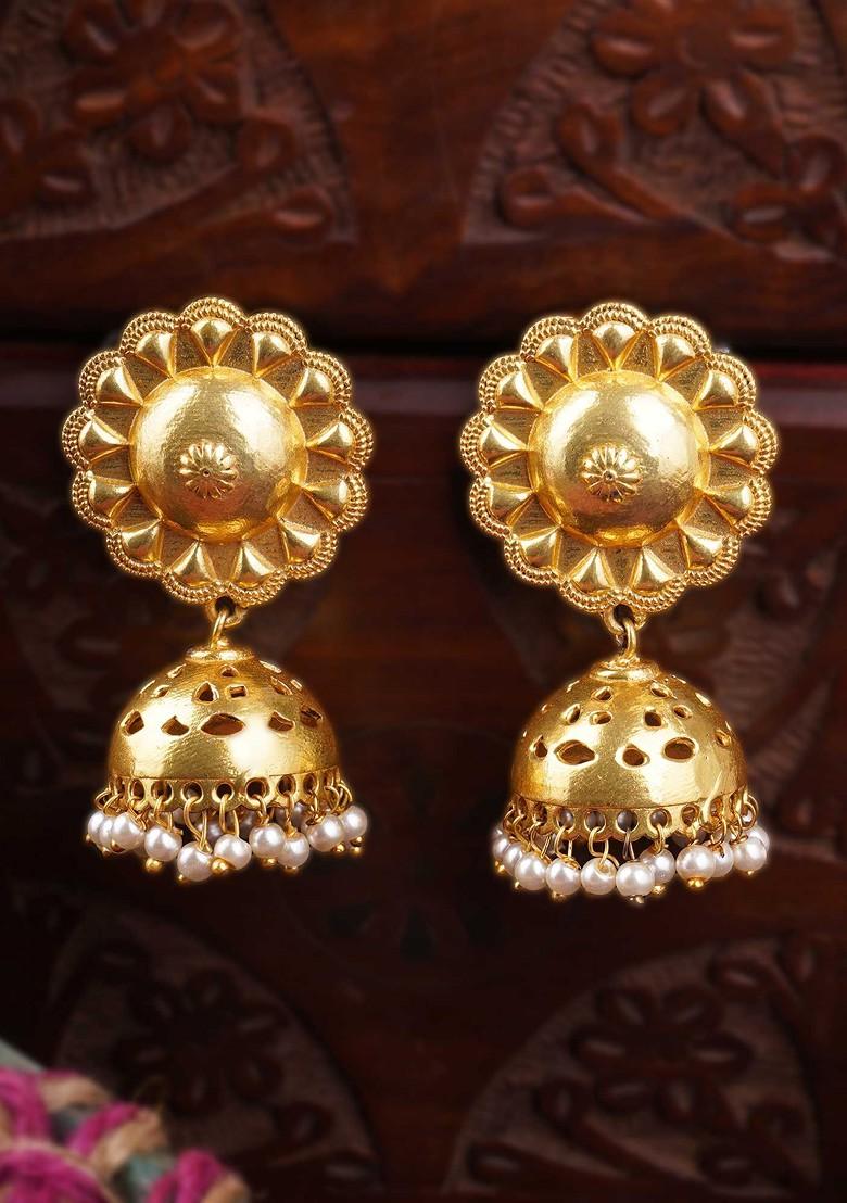 Gold Artificial Stones And Beads Gold Plated Earrings