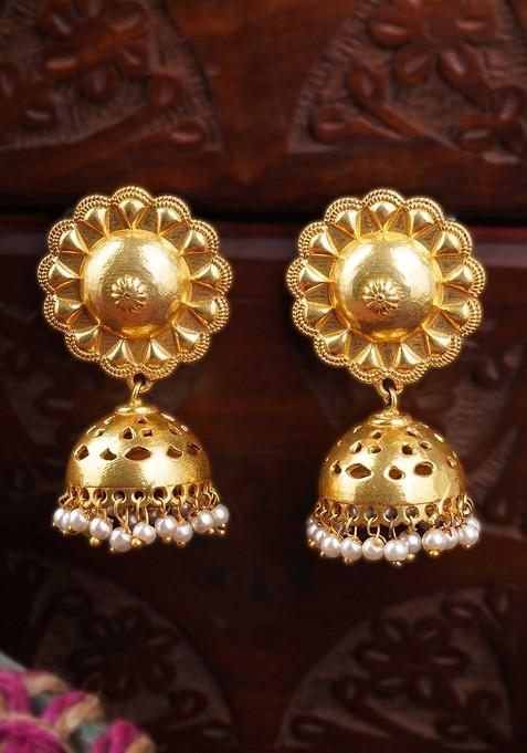 Gold Artificial Stones And Beads Gold Plated Earrings