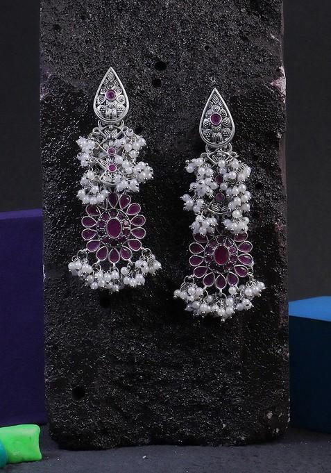 Purple Plain Silver Plated  Earrings