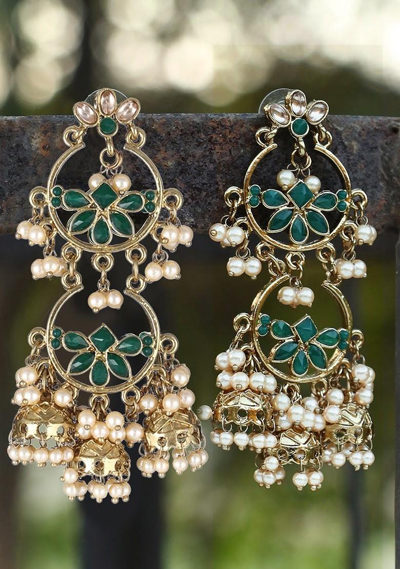 Gold Stone Studded  Gold Plated Earrings
