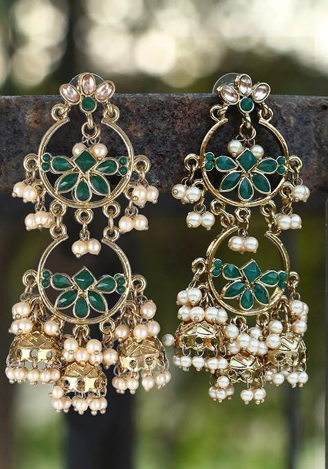 Gold Stone Studded  Gold Plated Earrings