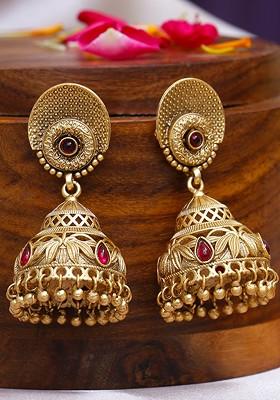 Gold Artificial Stones And Beads Gold Plated Earrings