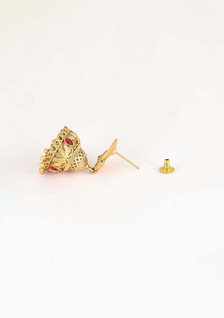 Gold Artificial Stones And Beads Gold Plated Earrings