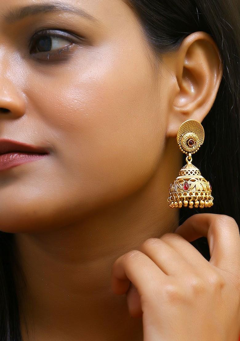 Gold Artificial Stones And Beads Gold Plated Earrings