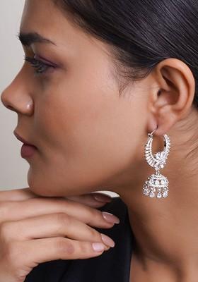 Silver Dome Shaped Rhodium Plated Earrings