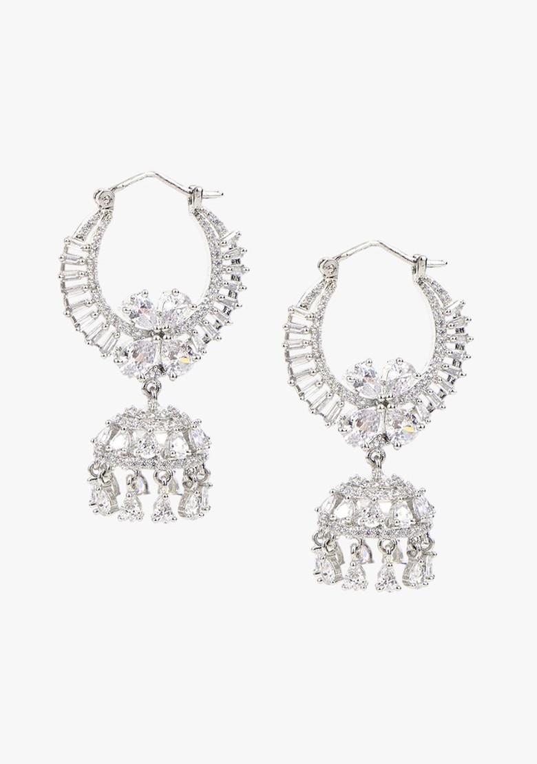Silver Dome Shaped Rhodium Plated Earrings