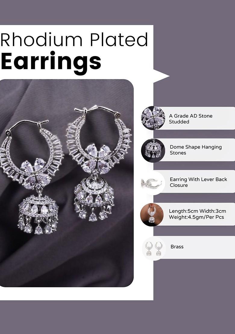 Silver Dome Shaped Rhodium Plated Earrings