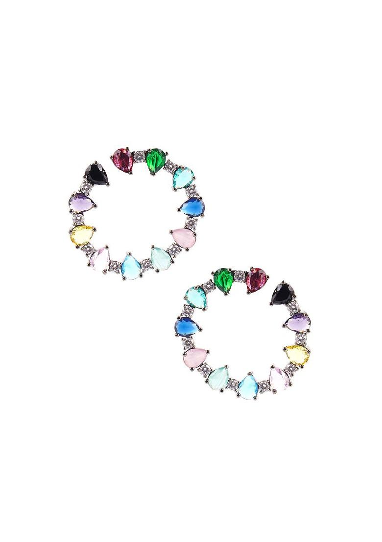 Silver Stone Studded And Beaded Rhodium Plated Earrings