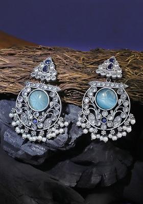 Turquoise Blue Plain Oxidised Earrings