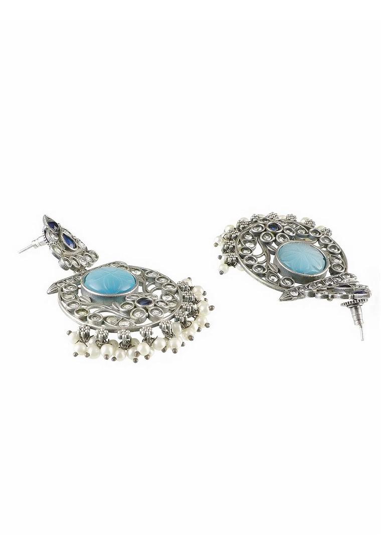 Turquoise Blue Plain Oxidised Earrings