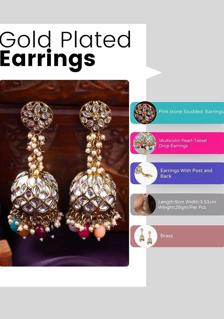 Gold Studded  And Beaded  Silver Plated  Earrings