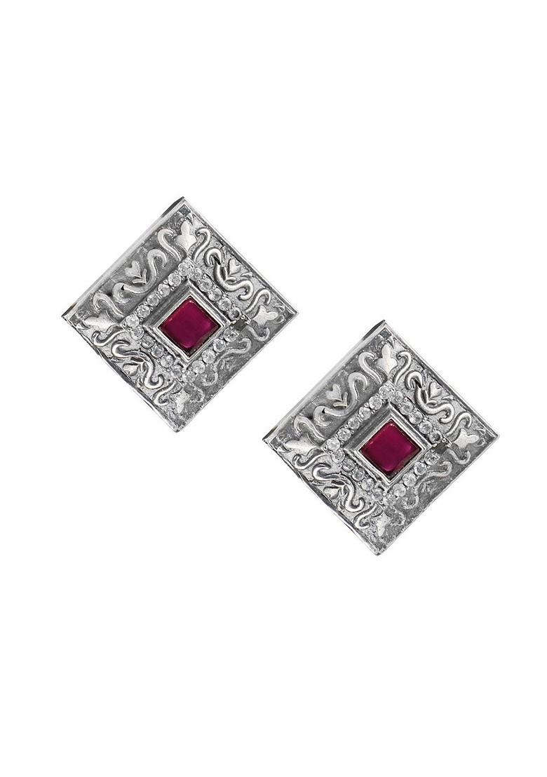 Silver Artificial Stones And Beads Silver Plated  Earrings