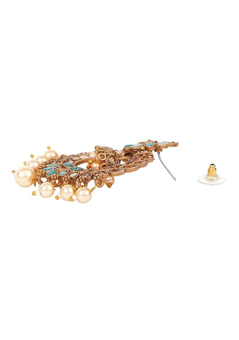 Gold Artificial Stones And Beads Gold Plated Earrings