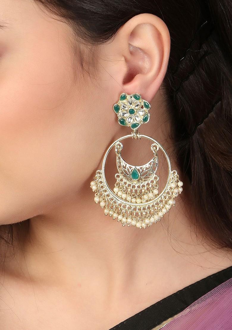 Gold Artificial Stones And Beads Gold Plated Earrings