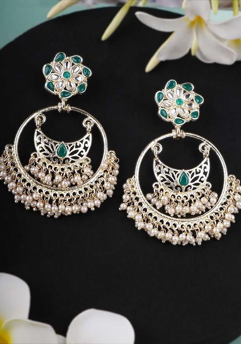 Gold Artificial Stones And Beads Gold Plated Earrings