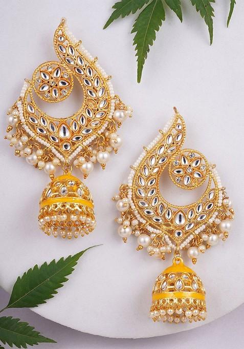 Gold Pearl Beaded Gold Plated Earrings