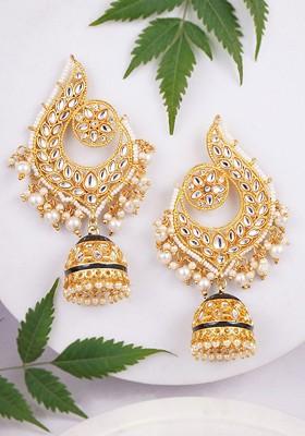 Gold Pearl Beaded Gold Plated Earrings