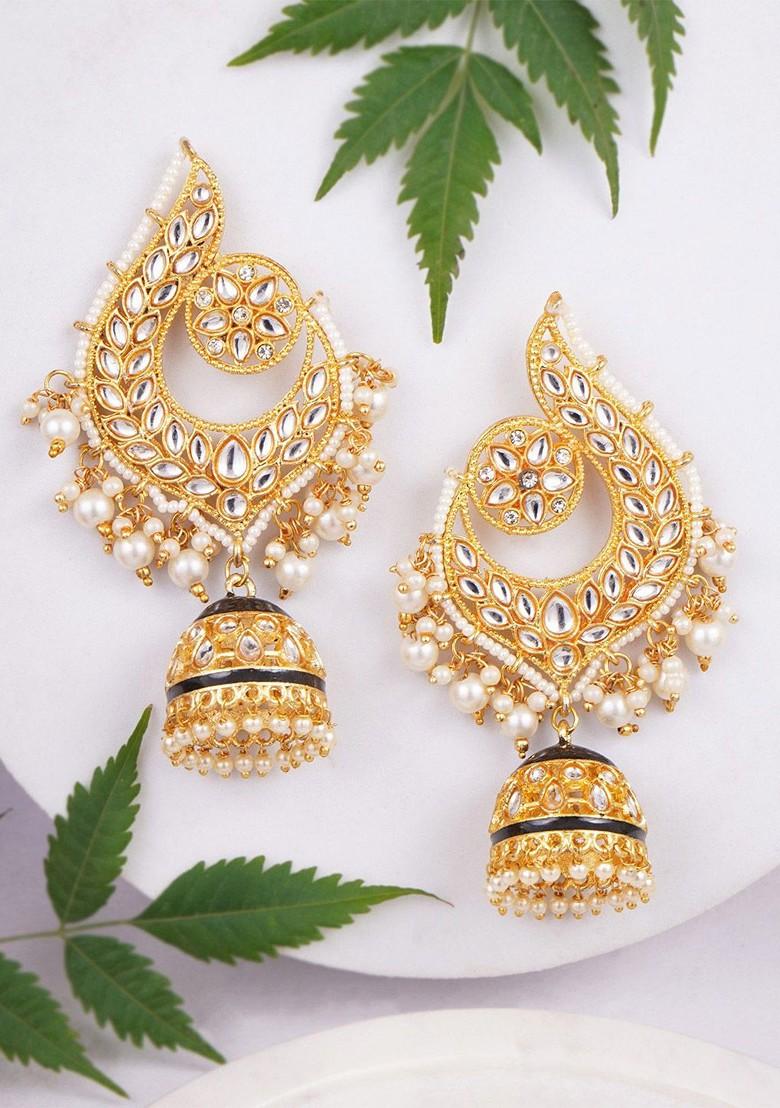 Gold Pearl Beaded Gold Plated Earrings