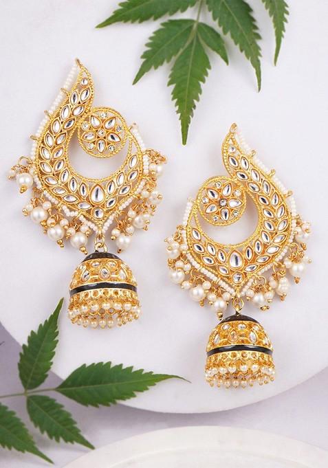 Gold Pearl Beaded Gold Plated Earrings