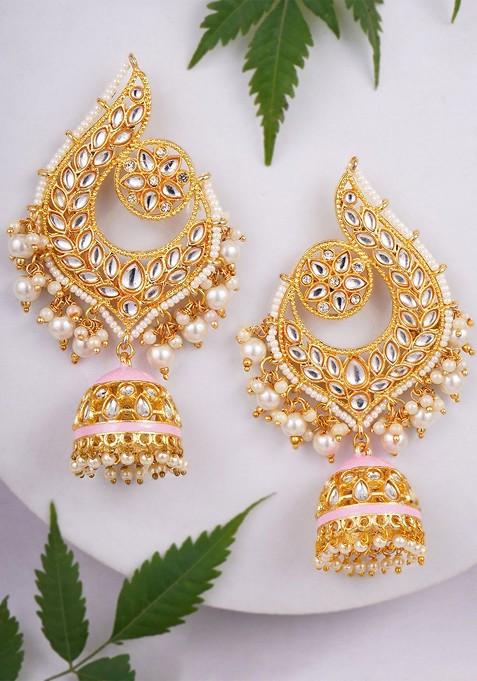 Gold Pearl Beaded Gold Plated Earrings