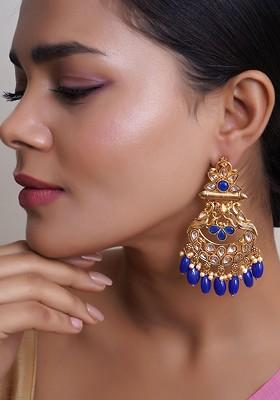 Blue Artificial Stones And Beads Gold Plated Earrings