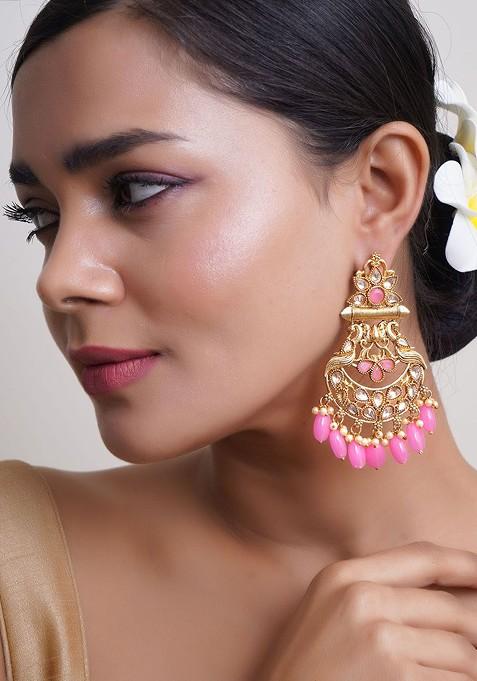 Gold Pearl Beaded Gold Plated Earrings