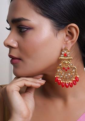 Red Pearl Beaded Gold Plated Earrings