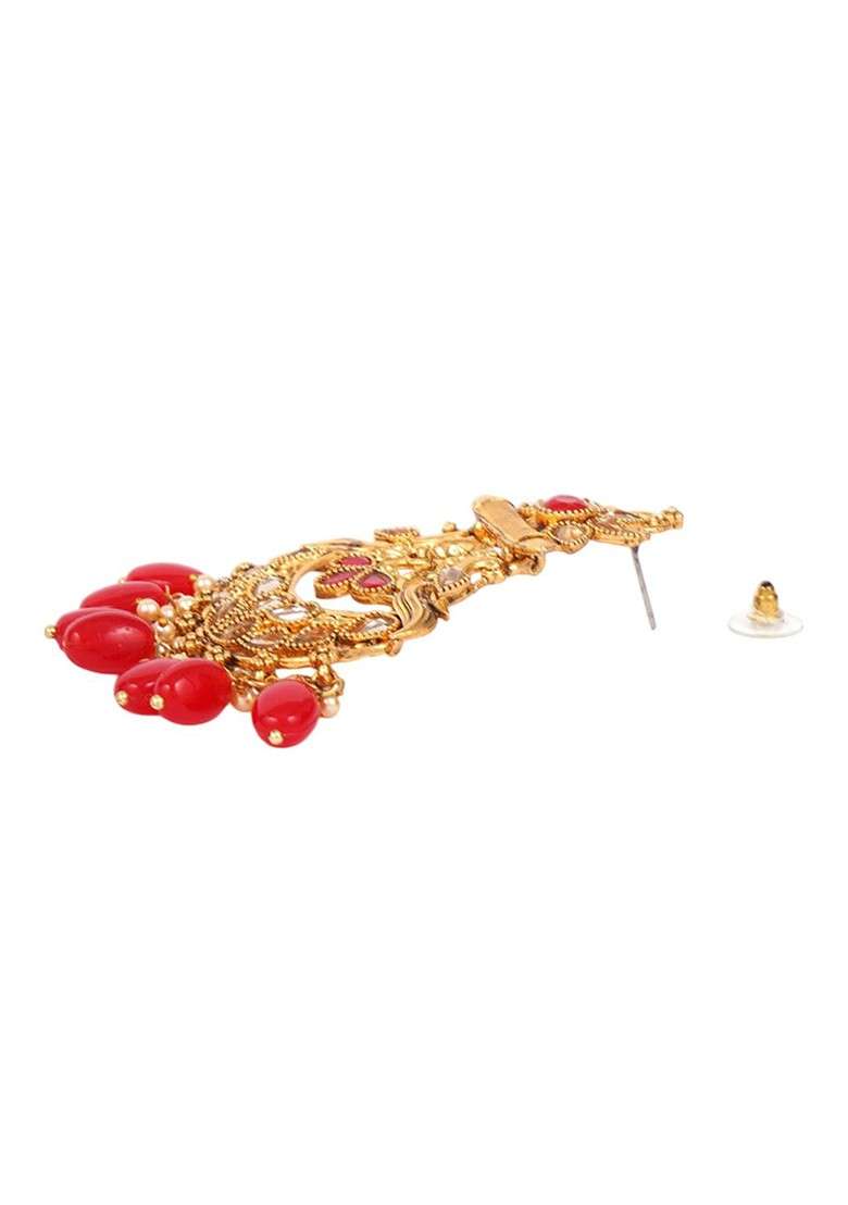 Red Pearl Beaded Gold Plated Earrings - Indya