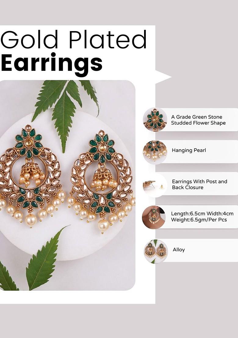 Gold  Stones Studded  Gold Plated Earrings