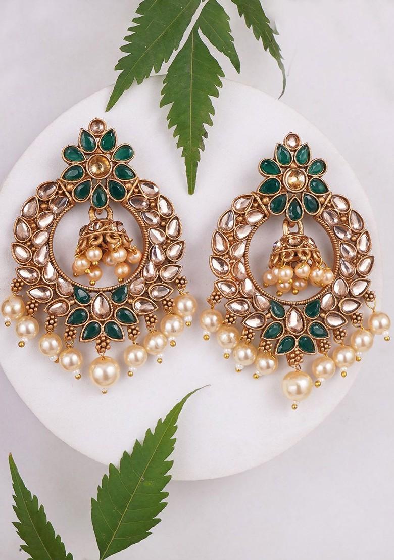 Gold  Stones Studded  Gold Plated Earrings