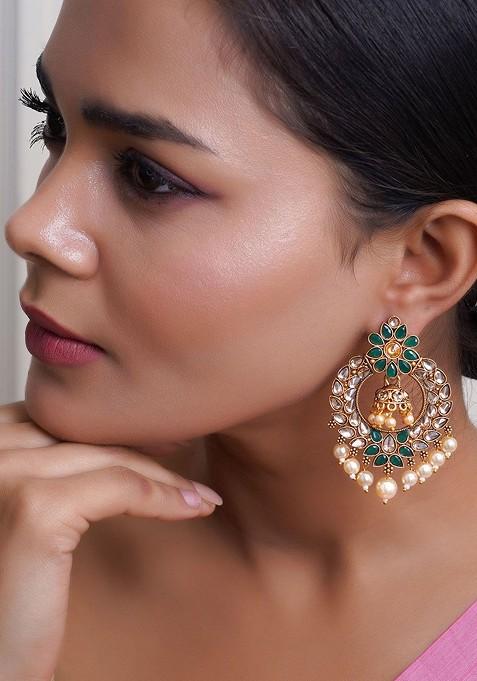 Gold  Stones Studded  Gold Plated Earrings