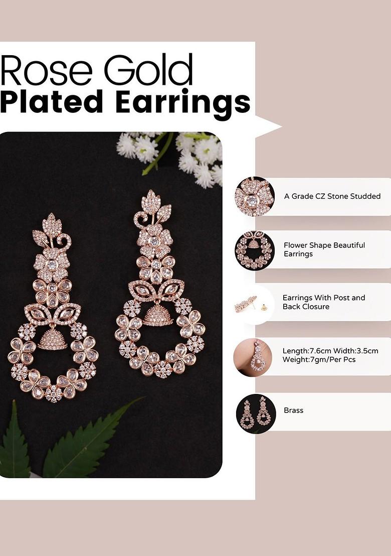 Rose Gold Zirconia Studded Gold Plated Earrings