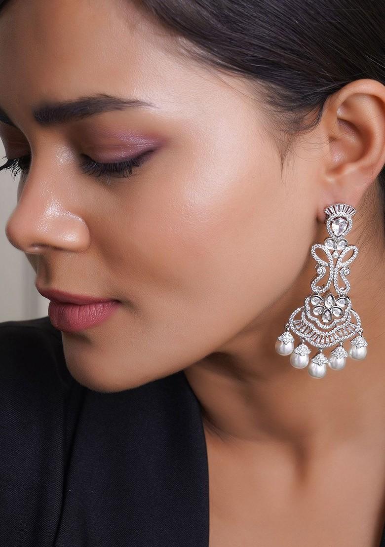 Silver Floral Stud Rhodium Plated Earrings