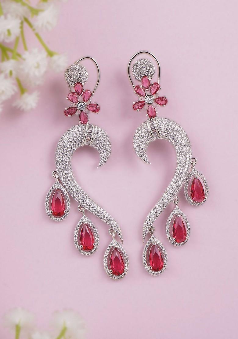 Pink Plain Rhodium Plated Earrings