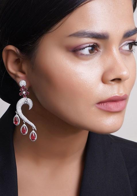 Pink Plain Rhodium Plated Earrings