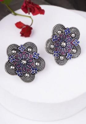 Silver Floral Stud Silver Plated  Earrings
