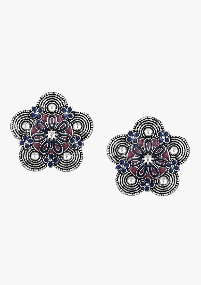 Silver Floral Stud Silver Plated  Earrings