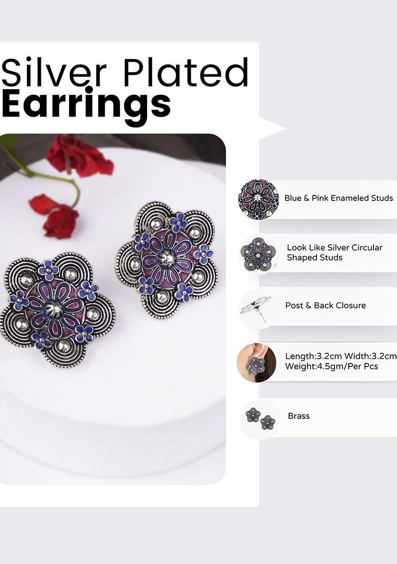 Silver Floral Stud Silver Plated  Earrings