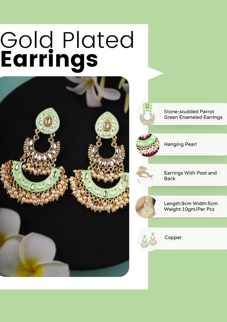 Gold Artificial Stones And Beads Gold Plated Earrings