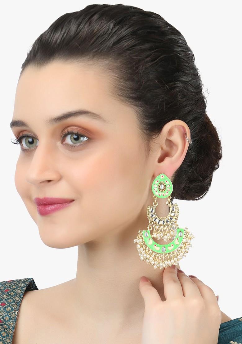 Gold Artificial Stones And Beads Gold Plated Earrings