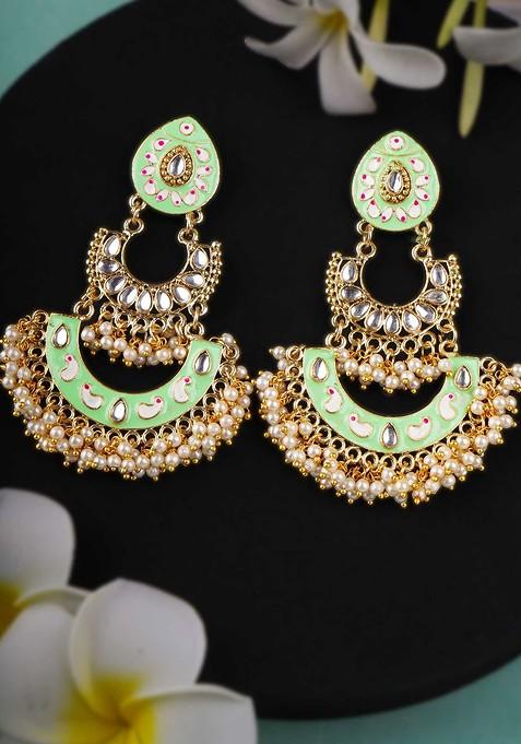 Gold Artificial Stones And Beads Gold Plated Earrings