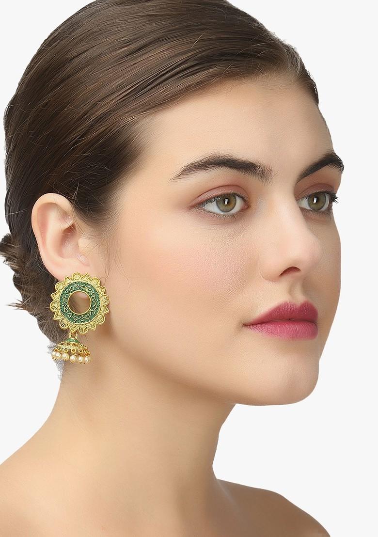Gold Artificial Stones And Beads Gold Plated Earrings