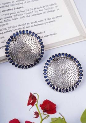 Silver Artificial Stones And Beads Silver Plated  Earrings